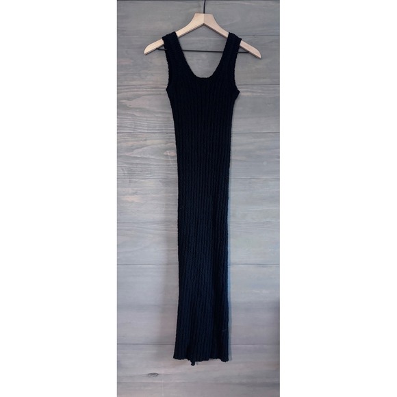 All Row Heavy Knit Ribbed Cotton Dress Midi Black Slit Size Small Chunky Sweater - Picture 5 of 6